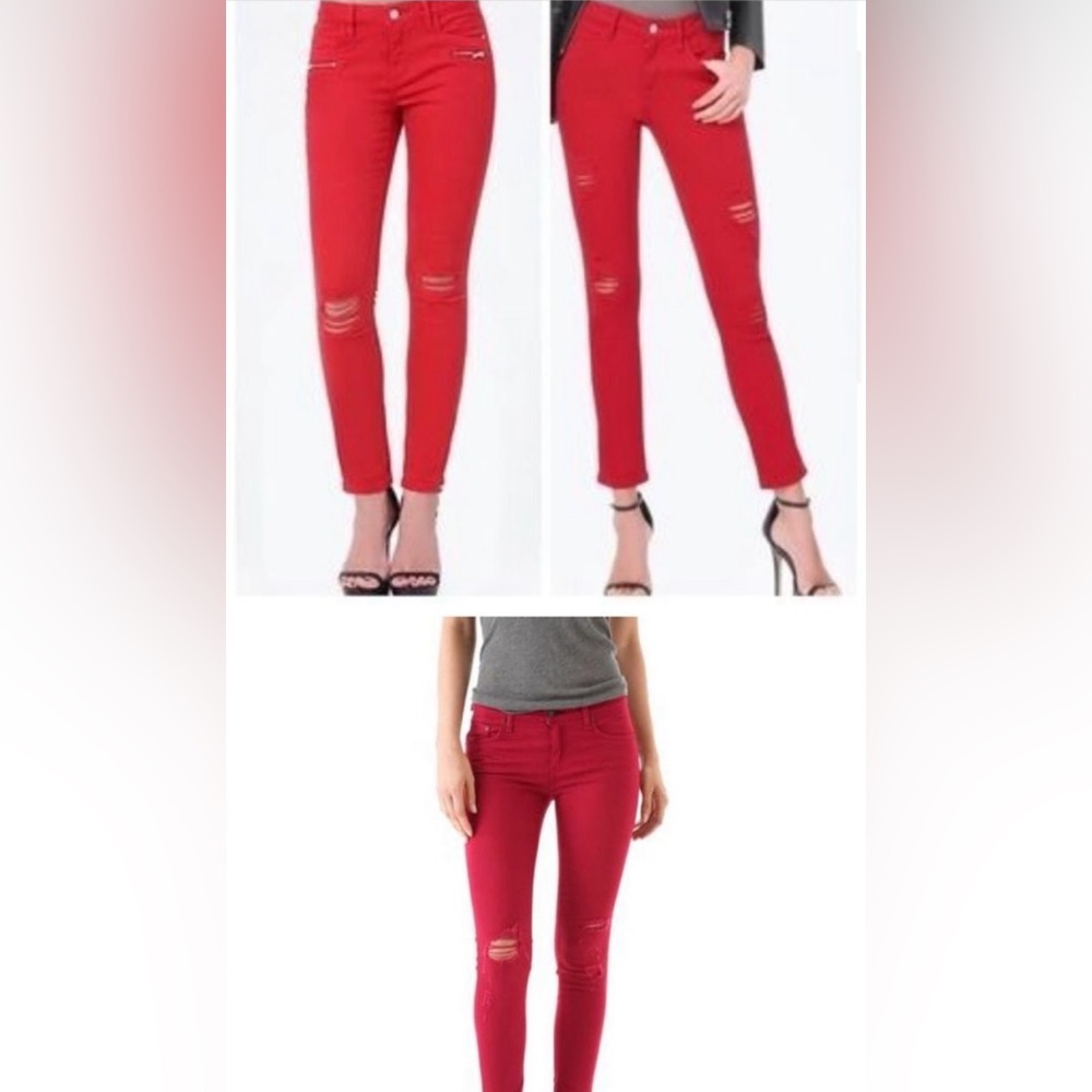 Womens Bebe heartbreaker  skinny Red jeans distressed look